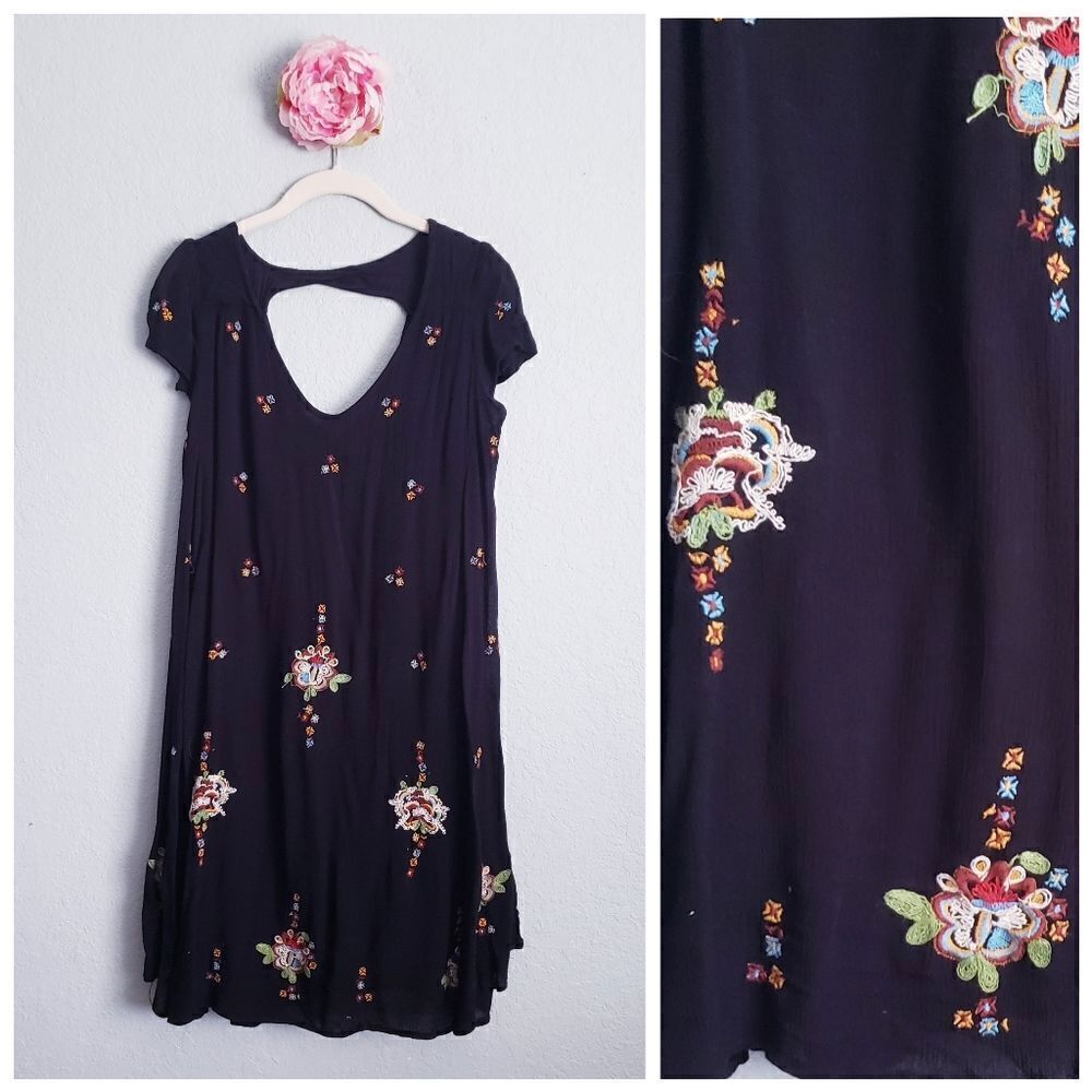Free People Black Embroidered Mini Dress